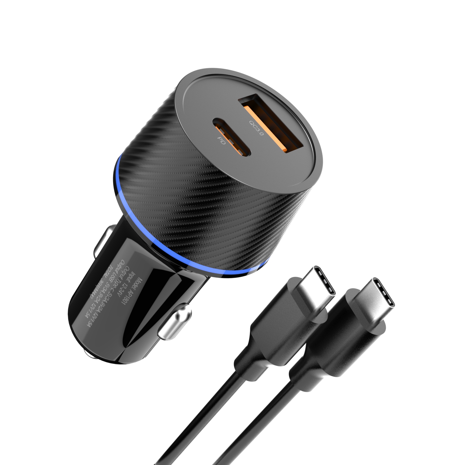 48W Dual-Port Car Charger with USB-A and USB-C Fast Charging